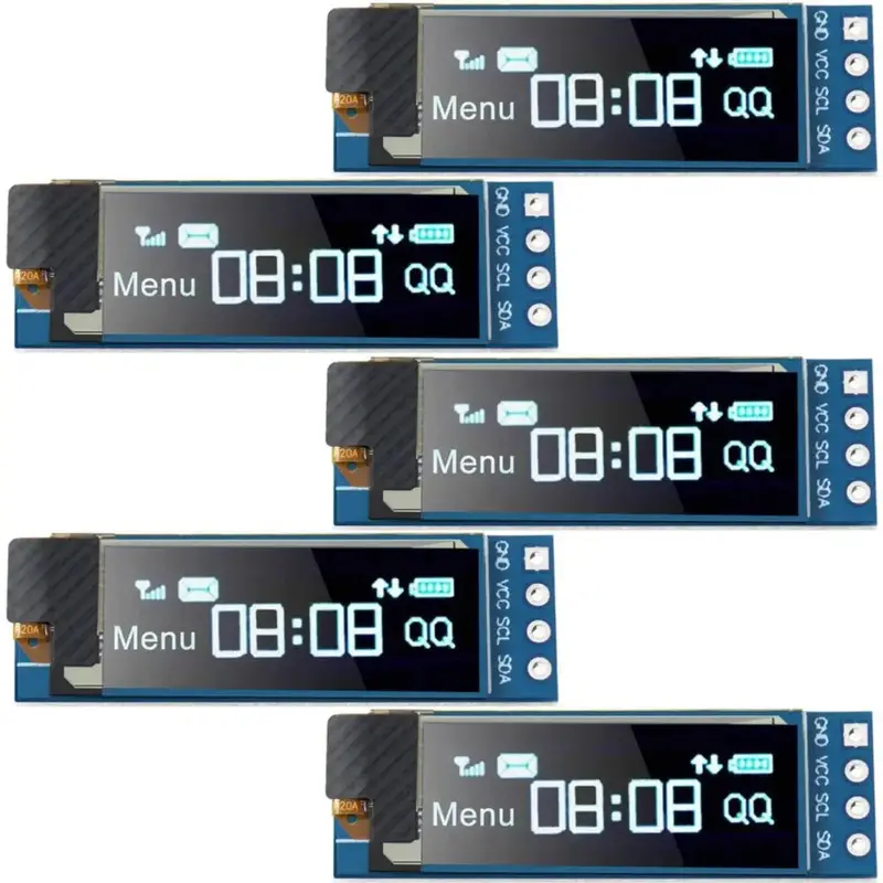 0.91″ I²C OLED Display Module – Blue Screen, 3.3–5V, Pack of 5