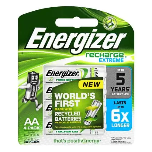 Energizer Recharge Extreme AA Batteries – 4-Pack, 2300 mAh Capacity