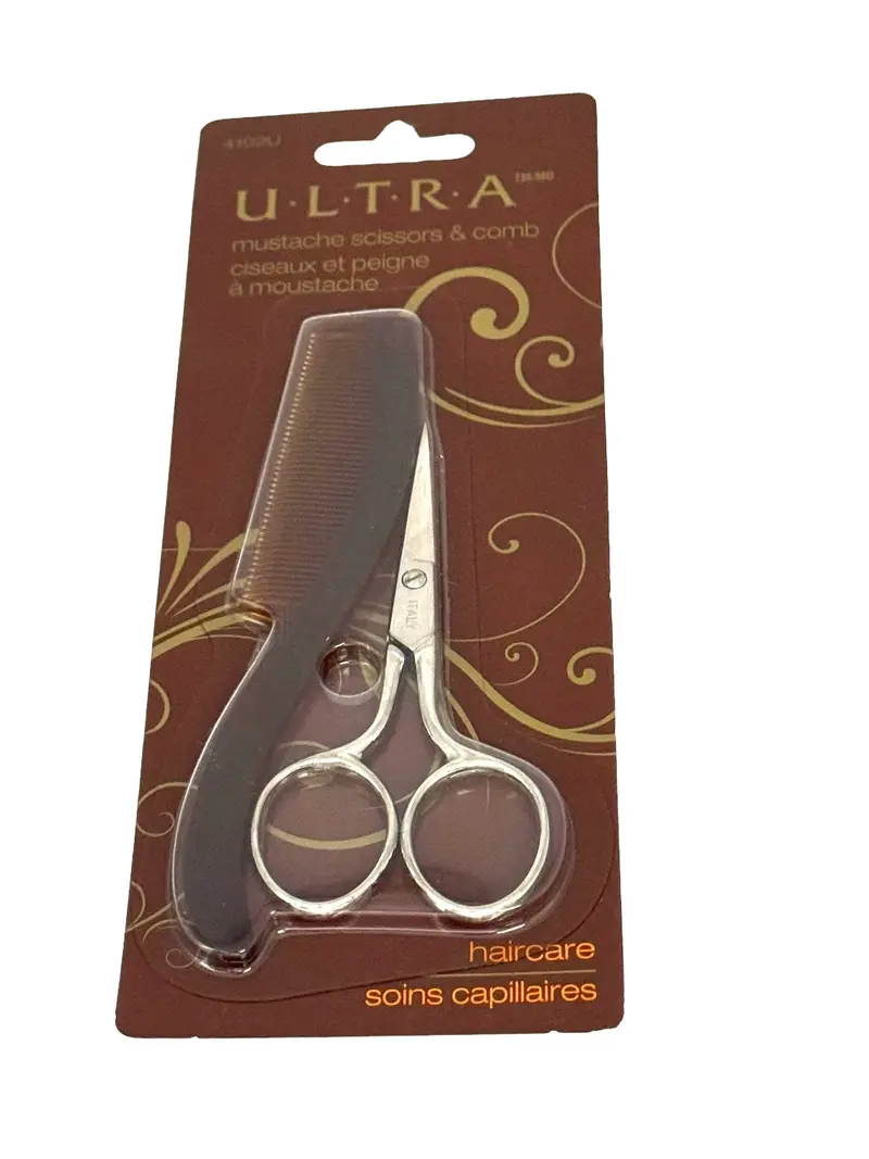 Mustache Grooming Kit – Stainless Steel Scissors + Dual-Sided Comb