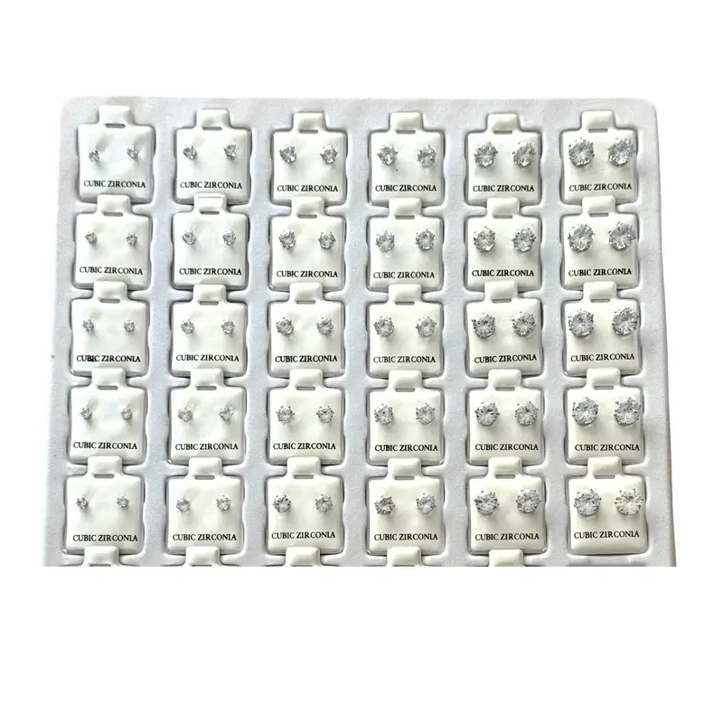 Round Cubic Zirconia Stud Earrings in Silver-Tone Finish