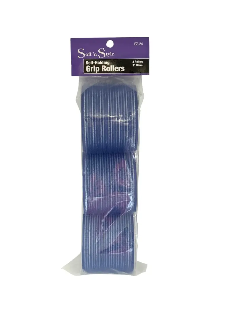 Self-Grip Hair Rollers – 3″ Blue & 2.5″ Long, 3-Pack