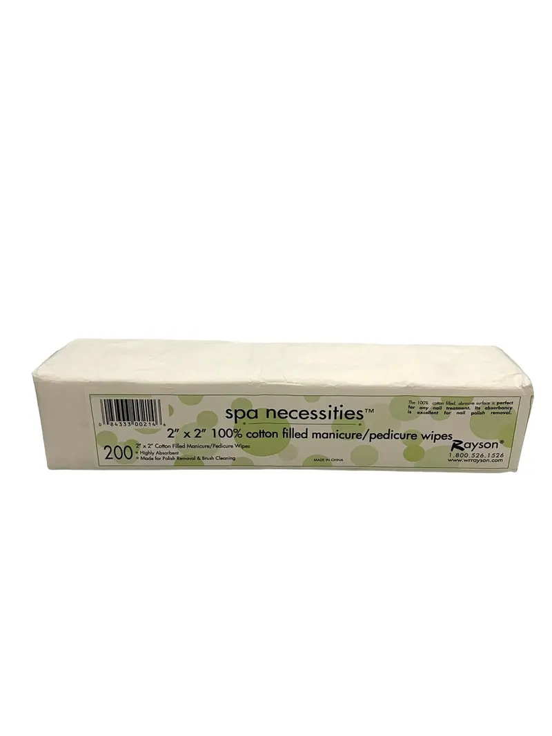 Spa Necessities 100% Cotton Manicure/Pedicure Wipes – 2″ x 2″, 200-Count